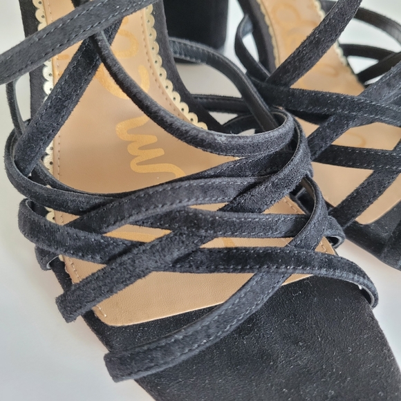 New SAM EDELMAN Daffodil Suede Leather Black Ankle Strap Heels - Picture 10 of 14